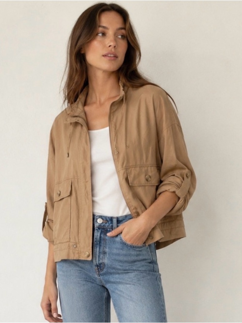 Urban Outfitters Light Tan Utility Jacket with Front Pockets - Picture 1 of 8